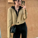 Vevesc Korean Fashion Cropped Blazer Jacket Women Zipper Hooded Vintage Streetwear Short Racing Jackets Harajuku Chic Elegant