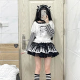 Vevesc Harajuku Punk Black White Piano Keys Skirts Vintage Wave Point Lace Skirt for Women Y2k Grunge Ruched A-line Faldas Mujer