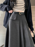 Vevesc Women's A-line Black Pleated Skirt Vintage 90s Aesthetic Y2k Grey Long Skirt Harajuku Korean Skirts 2000s Clothes