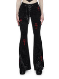 Vevesc Velvet High Waist Flare Pants Harajuku Fashion Cross Embroidery Soft Long Pant Women Autumn Mall Gothic Slim Trousers