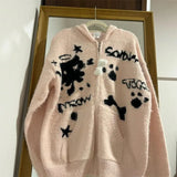 Vevesc New Autumn Winter Japan Kawaii Print Sweaters Warm Cute All Match Loose Pocket Lazy Jumpers Y2k Aesthetic Korean Vintage Clothes