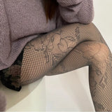 Vevesc  Lace Pantyhose Women's Retro Slim Lace Stockings Tights Sexy Flower Hollow Solid Pantyhose Spring Autumn Winter Leggings