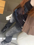 Vevesc American Street Low-waisted Flare Pants Black Gray Gradient Denim Trousers Y2k Vintage Washed Straight Wide Leg