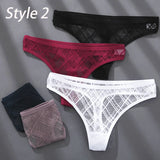 Vevesc 2PCS/Set Lace Sexy G-String Thongs Transparent Women's panties Low-Waist Female Underpants Mesh Perspective Briefs Lingerie M-XL