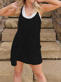 Vevesc  Black Solid Two Layers Wide Leg Rompers Womens Summer Vacation Casual Loose Sleeveless Dress Playsuits