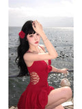 Vevesc Red Sexy Elegant Dresses Women Black Coquette Aesthetic One Piece Bodycone Mini Sleeveless Short Dress Y2k Sweet Dress