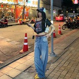Vevesc  Single Shoulder Graphic T Shirts For Women Streetwear Hollow Out Y2k Clothes Short Sleeve Crop Top Ropa De Mujer Slim Camisetas