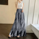 Vevesc Vintage Tie Dye Long Skirt Women Harajuku Tulle Print Maxi Skirts Summer Vacation Korean High Waist Mesh A Line Skirt New