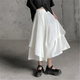 Vevesc Gothic Asymmetrical Cargo Skirts Women Streetwear Punk Irregular High Waist A Line Pleated Skirt Korean Hip Hop Midi Skirt