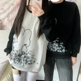 Vevesc Y2k Aesthetic Preppy Style Spliced Color Sweatshirts All Match Cartoon Cute Print Loose Casual Tops Harajuju Punk Lazy Clothes