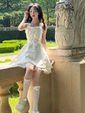 Vevesc  French Elegant Camisole Dresses Solid Color Sleeveless Bandage Ruffles Vestidos De Mujer Summer 2025 New Dress Women's Clothing