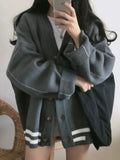 Vevesc Knitted Cardigan Sweaters Women Preppy Style School Warm Tops Knitwear Autumn Korean Fashion Kpop Patchwork