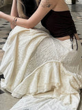 Vevesc  Fashion Chic Lace Spliced Women’s Irregular Skirts Summer Retro  Design New Long Skirts Eleagnt Classical