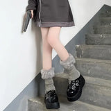 Vevesc Lolita Kawaii Fur Warm Leg Warmers Harajuku JK College Style Knitted Warm Socks Over Knee Boot Cuffs Wide Leg Socks