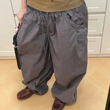 Vevesc  Vintage Japanese Lace Up Strretch Waist Casual Harajuku Pant Spring Summer All Match Wide Leg Trousers Y2k Grunge Punk Pants