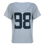 Vevesc  Lazy American Sexy Off The Shoulder Letter Print Women Clothes Y2k Aesthetic Harajuku Punk Streetwears Casual Grunge Summer Tops