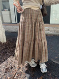 Vevesc Plaid Long Skirt Women Vintage Elegant Preppy Style Midi Skirts Harajuku Autumn Winter Casual Streetwear A-line Skirts