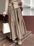 Vevesc Plaid Long Skirt Women Vintage Elegant Preppy Style Midi Skirts Harajuku Autumn Winter Casual Streetwear A-line Skirts