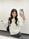 Vevesc Korean Style Sexy Sweaters Elegant Off Shoulder Sweet Knitted Pullover Sweet Preppy Style Solid Long Sleeve Sweaters