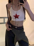 Vevesc  Bodycon Skinny Crop Top Halter Camis Graphic Sequin Star Cropped harajuku fairycore 2000s y2k grunge korean clothing summer tee