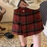 Vevesc Preppy Style Plaid Skirt Women Sweet Vintage Red Short Skirt Korean Style Elegant  Autumn Winter Fashion A-line Skirts