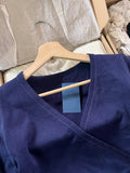 Vevesc  Navy Lace-up Knitted Long Sleeve T-shirt Cardigan Autumn V-neck Cotton Casual Smock American Vintage Wrap Tees Y2k Crop Tops