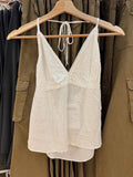 Vevesc  Lace Trim Lace-up Halter Tank Tops Woman Summer Sexy V-neck Backless Cotton Camisole Casual Sweet Preppy Style Crop Top Y2k New