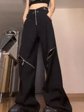 Vevesc Streetwear Cargo Pants Women Y2k Baggy Techwear Wide Leg Trousers Sexy High Waisted Hollow Out Gray Black Pantalones Mujer