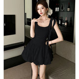 Vevesc  White Patchwork Ruffled Chic Mini Dress Women Elegant Casual Sling Dress Summer Korean Fashion Bodycon Festival Party Dress
