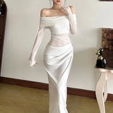 Vevesc  See Through Mesh Evening Dress For Women Aesthetic Clothes Hollow Out Vestido Feminino Off Shoulder One Piece Robe Femme Été