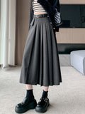 Vevesc Women's A-line Black Pleated Skirt Vintage 90s Aesthetic Y2k Grey Long Skirt Harajuku Korean Skirts 2000s Clothes