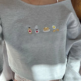 Vevesc Embroidery Off Shoulder Long Sleeve Pullovers Fall Casual Baggy Tops Women's Loose Sweatshirts Y2k Vintage O Neck Hoodies