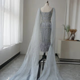 Vevesc  Luxury Crystal Feathers Dubai Evening Dresses for Women Wedding Elegant Blue Lace Midi Arabic Prom Gown