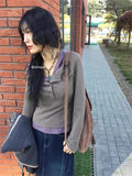 Vevesc Fashion Simple Fake Two Piece Hoodie Tops Mujer Autumn Winter New T-shirt for Women Y2k Slim Fit Long Sleeve Tee Shirt