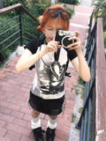 Vevesc Korean Summer Grunge Tie Dye Harajuku Tops Women Y2k Contrast Casual Slim Fit Crop Tee Streetwear Vintage Fairy T-shirts