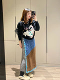 Vevesc Women Gothic A-line Long Skirt Vintage Y2k Skirt Harajuku Korean Streetwear Tie-Dyed Skirts 2000s Goth Clothes Summer