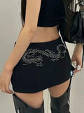 Vevesc American Y2k Aesthetic Harajuku Punk Slim Skirts Heavy Diamond Design Streetwear Girl Bottoms Vintage All Match Summer Skirt