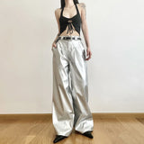 Vevesc Silver Retro Matte Trendy Personalized All-match Casual High Street Cool Confident Casual Women's Autumn Wide Leg Pants