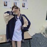 Vevesc Harajuku Striped Knitted Cardigan Women Oversized Patchwork Sweater Coat Streetwear Vintage Knitwear Korean Zipper Jumper