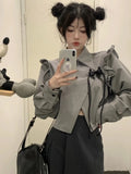 Vevesc Women Grey Gothic Shirts and Blouses Harajuku Y2k 2000s Chinese Style Vintage Elegant Long Sleeve Shirt Top Clothes Autumn