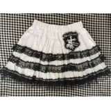 Vevesc Harajuku Kawaii Black White Lace Skirt for Women Fashion New High Waist Cake Skirts Y2k Grunge Shorts Faldas Mujer