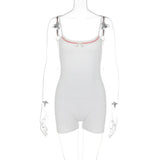 Vevesc Pastel Gothic Cute Women Playsuits Shorts Coquette Aesthetic Sexy Bodycon Kwaii Rompers White Bow Backless Ribbed Tops