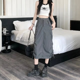 Vevesc Women's Black Denim Cargo Skirt Y2k Elegant Streetwear A-Line Long Skirt Harajuku Korean Vintage 90s High Waist Skirts Clothes