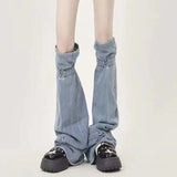 Vevesc Knee-Length Fashion Women's Buckled Denim Leggings Jean Foot Socks Lady 2000s Japanese Y2K Denim Leg WarmersLong Sock Streetwear