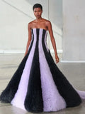 Vevesc Amazing Black And Lavender Tulle Long Evening Dresses Big Volume Ruffles Trimmed Tutu Tulle Maxi Gowns Bridal Gowns