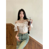 Vevesc Cropped Slash Neck Shirts Women Fashion Black Sexy Off Shoulder Blouses Summer Korean Office Ladies Elegant Slim Crop Tops