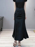 Vevesc Women's Vintage Black Gothic Skirt Fashion Korean Style A-Line Skirt Harajuku Streetwear Y2k 90s Elegant Long Skirt Clothes
