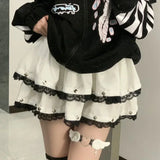 Vevesc Punk Harajuku Sexy Patchwork Lace Tiered Skirts All Match Y2k Aesthetic Gothic Rivet Nail Design Skirt Sweet Cute Japan Bottom