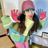Vevesc Harajuku Knitted Cardigan Women Vintage Oversized Patchwork Sweater Coat Korean Casual Knitwears Streetwear Jumper Tops