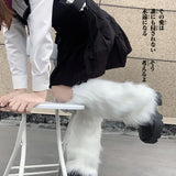 Vevesc Furry Leg Warmers Y2K Goth White Faux Fur Leg Warmers Gyaru Boot Covers Lady Lolita Jk Knee-high Hipster Warm Socks Slouch